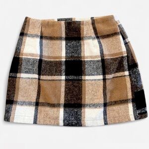 Plaid Mini Skirt in Tan and Black